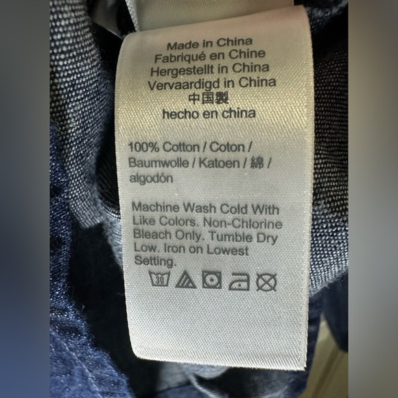 J Crew Long Puff Sleeve Chambray Top Dark Wash Smocked Top - Picture 4 of 5